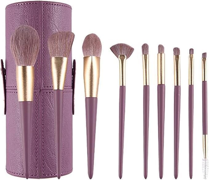 SkyShopy Set 9 Pcs Professional Everyday Makeup Brushes Set with PU Leather bucket, Synthetic Hair Cosmetic Wooden Handle Brushes SkyShopy Set 9 Pcs Professional Everyday Makeup Brushes Set with PU Leather bucket, Synthetic Hair Cosmetic Wooden Handle Brushes